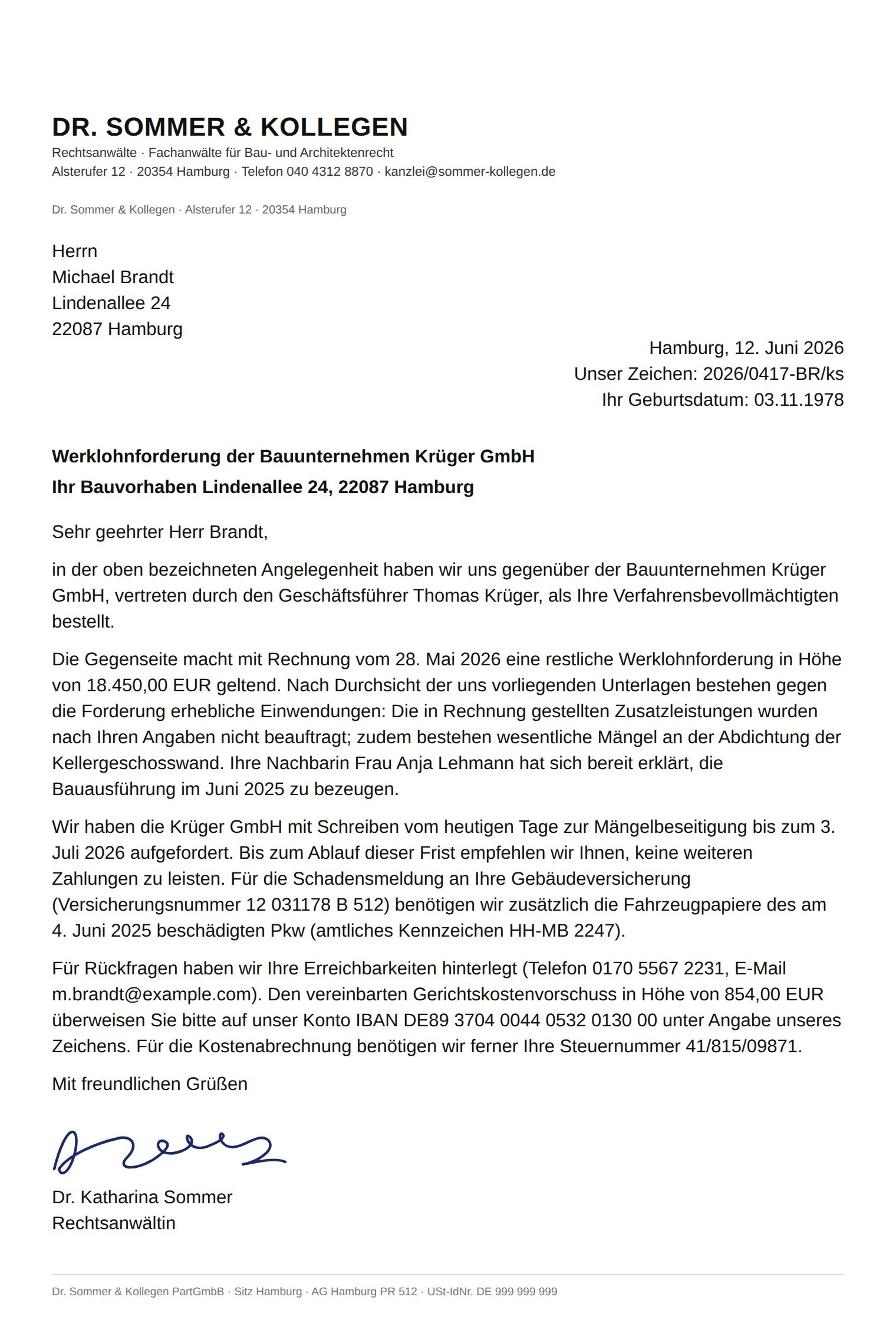 Anwaltsschreiben vor der Schwärzung personenbezogener Daten